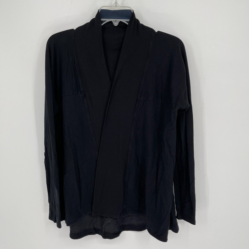 Active Life Women's Black Ribbed Trim Open Front Cardigan Wrap Sweater Size M